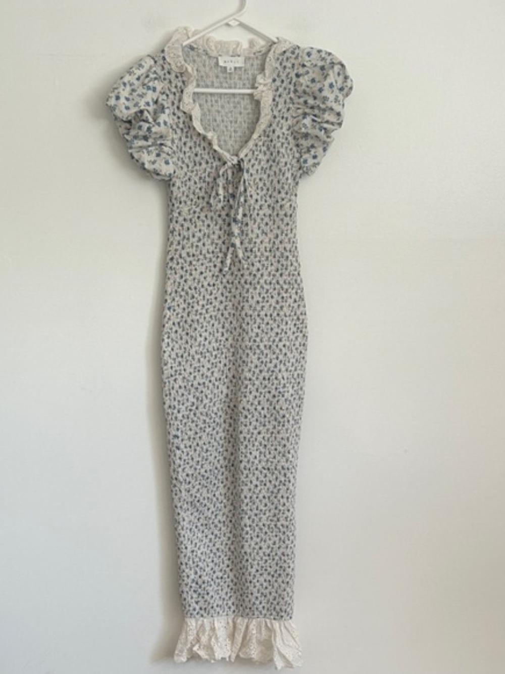 Smocked Floral Maxi Dress with Ruffle Trim - Blue Floral